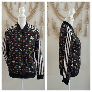 Adidas Originals black jacket Trefoil Multicolor Monogram kids girls large 13/14